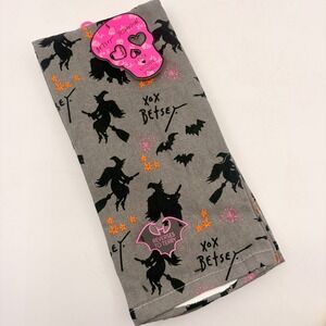 Betsey Johnson Halloween Kitchen Towels 2 Pack Grey Witch Bat Star 100% Cotton